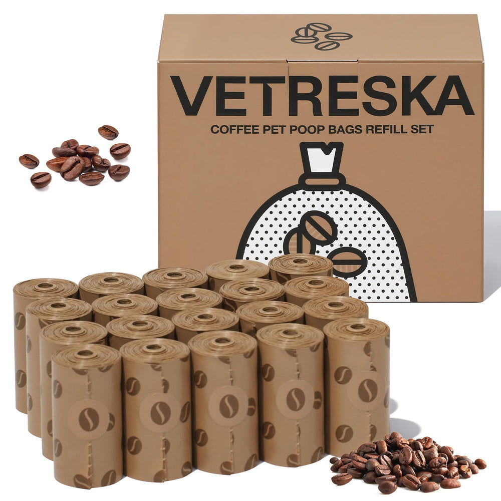 VETRESKA coffee-scented dog poop bags keep walks smelling fresher.