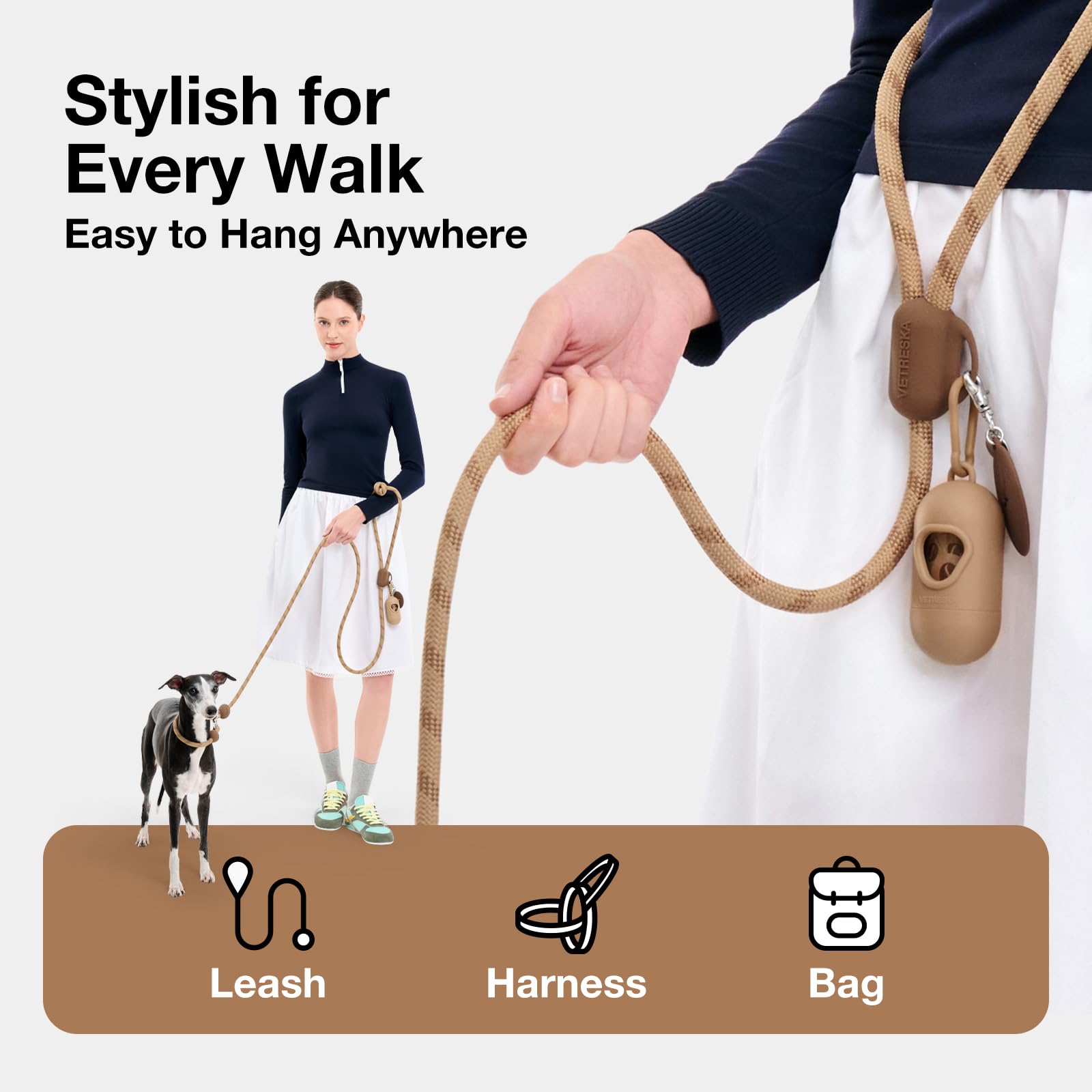 VETRESKA dog walk setup with bags for quick, clean pickups.
