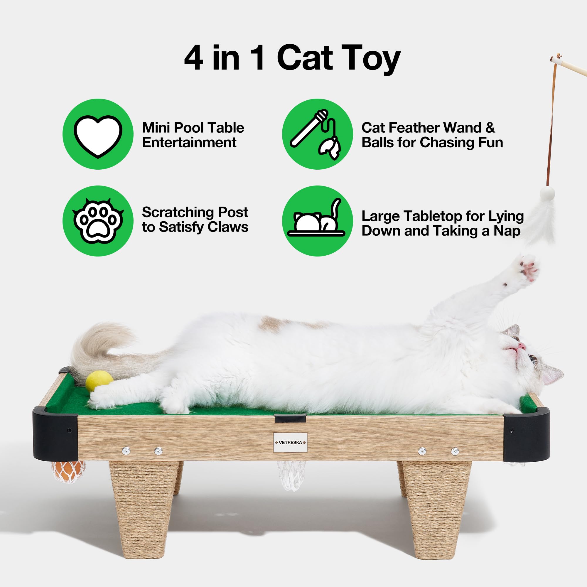 VETRESKA feather teaser sticks on the pool table promote hunting and chasing fun.