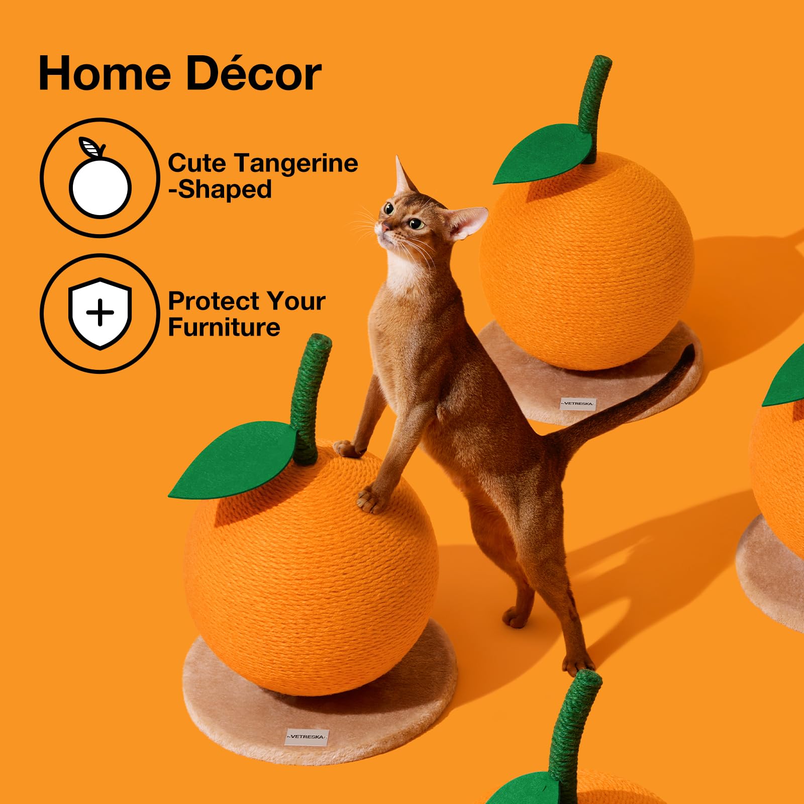 VETRESKA orange cat scratching post assembly demonstrates quick setup