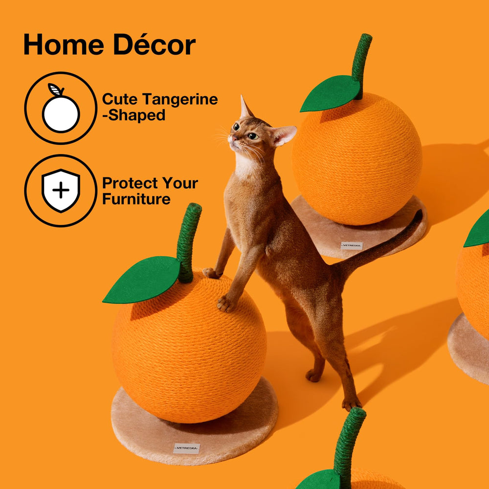 VETRESKA orange cat scratching post assembly demonstrates quick setup