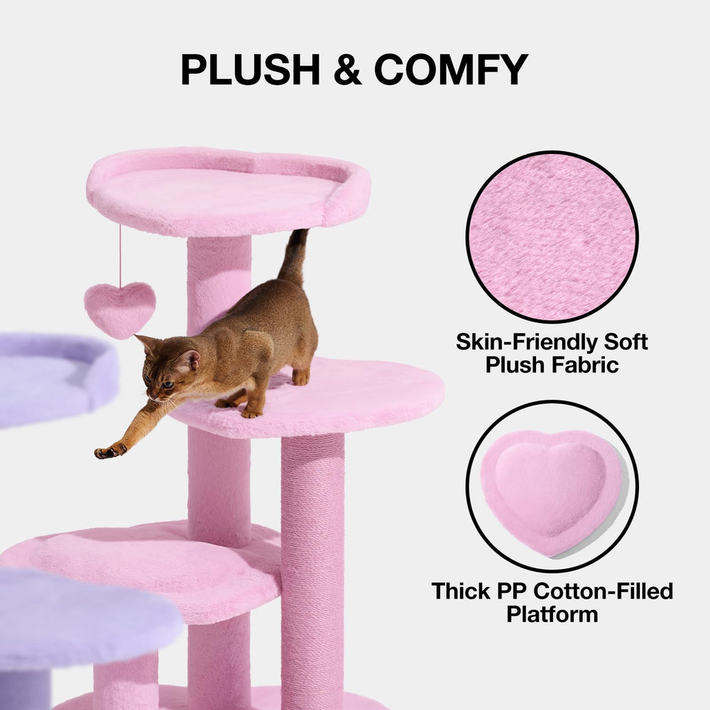 VETRESKA pink cat tree durable base emphasizes stability during jumps.