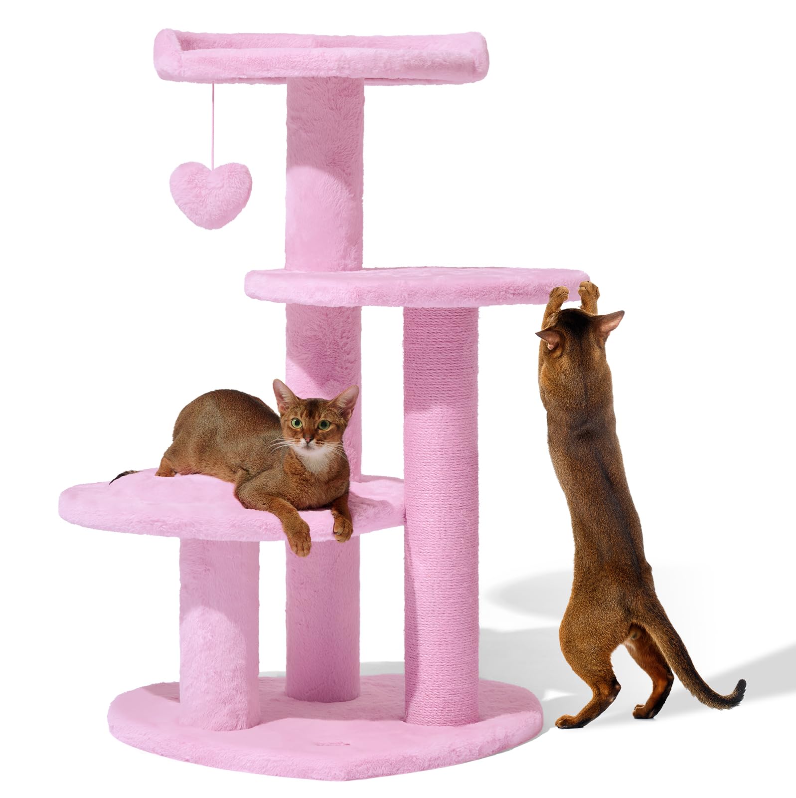 VETRESKA pink cat tree front view shows sturdy base for active cats.