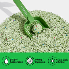 VETRESKA tofu cat litter on a surface with reduced dust for cleaner air.