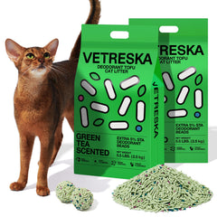 VETRESKA tofu cat litter packaging shows inner vacuum bag for storage.