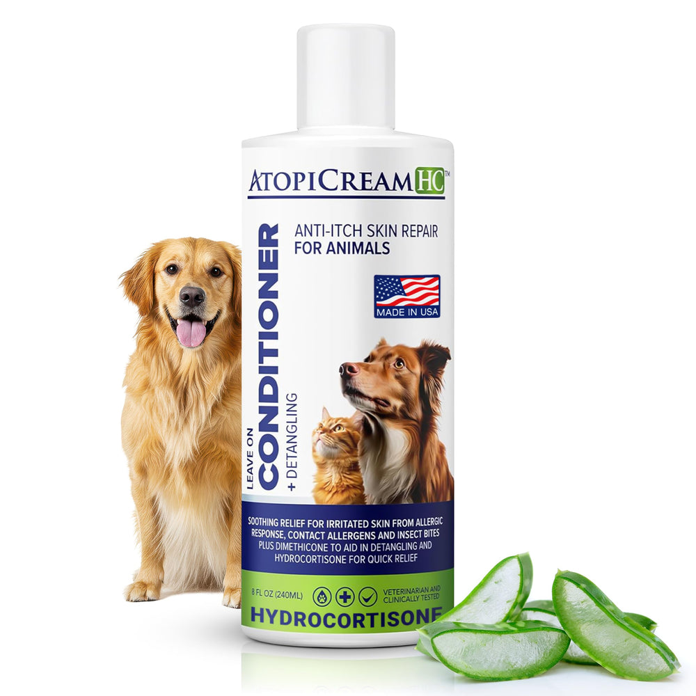 VetriMAX AtopiCream HC bottle front showing leave-in care for dry, itchy dog skin