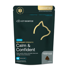 VetriScience Calm & Confident chews cat bottle: simple daily stress support for cats.