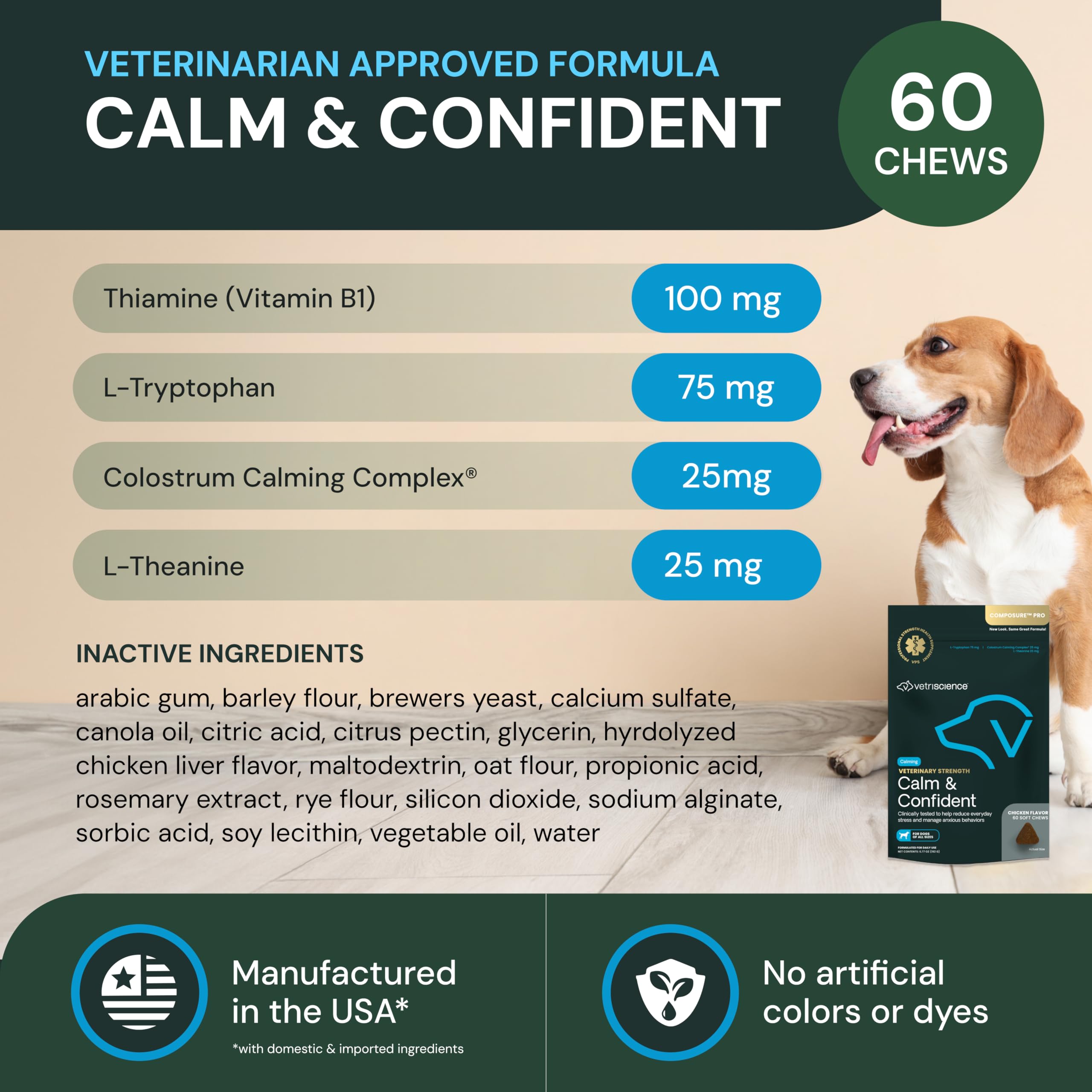 VetriScience Calm & Confident Chews cat serving supports anxious behavior in cats.