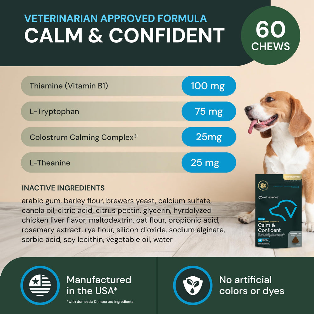 VetriScience Calm & Confident Chews cat serving supports anxious behavior in cats.