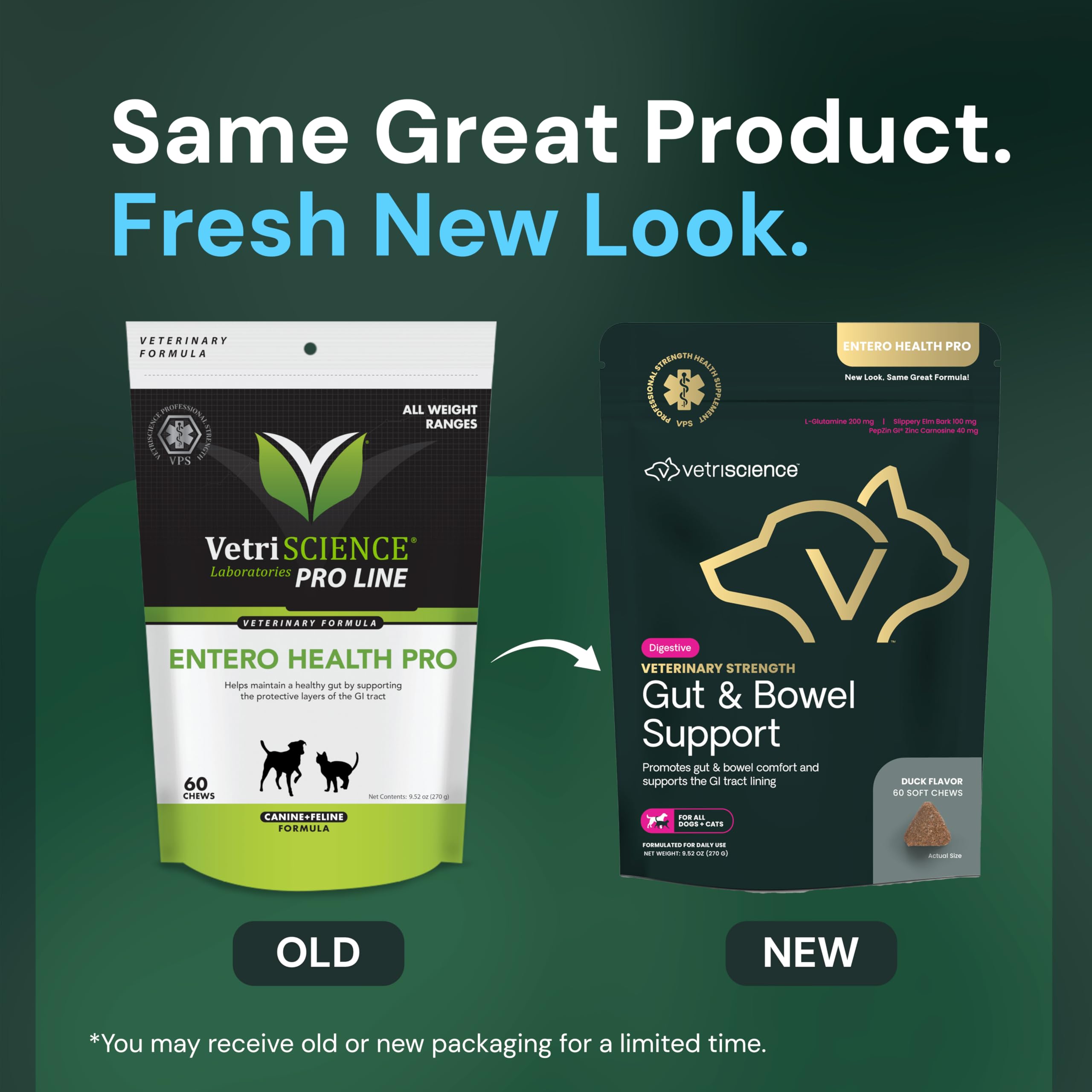 VetriScience Gut & Bowel Support chews closeup show palatable duck flavor for gut wellness.