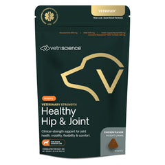 VetriScience Healthy Hip & Joint chews bottle promotes mobility support for large dogs.