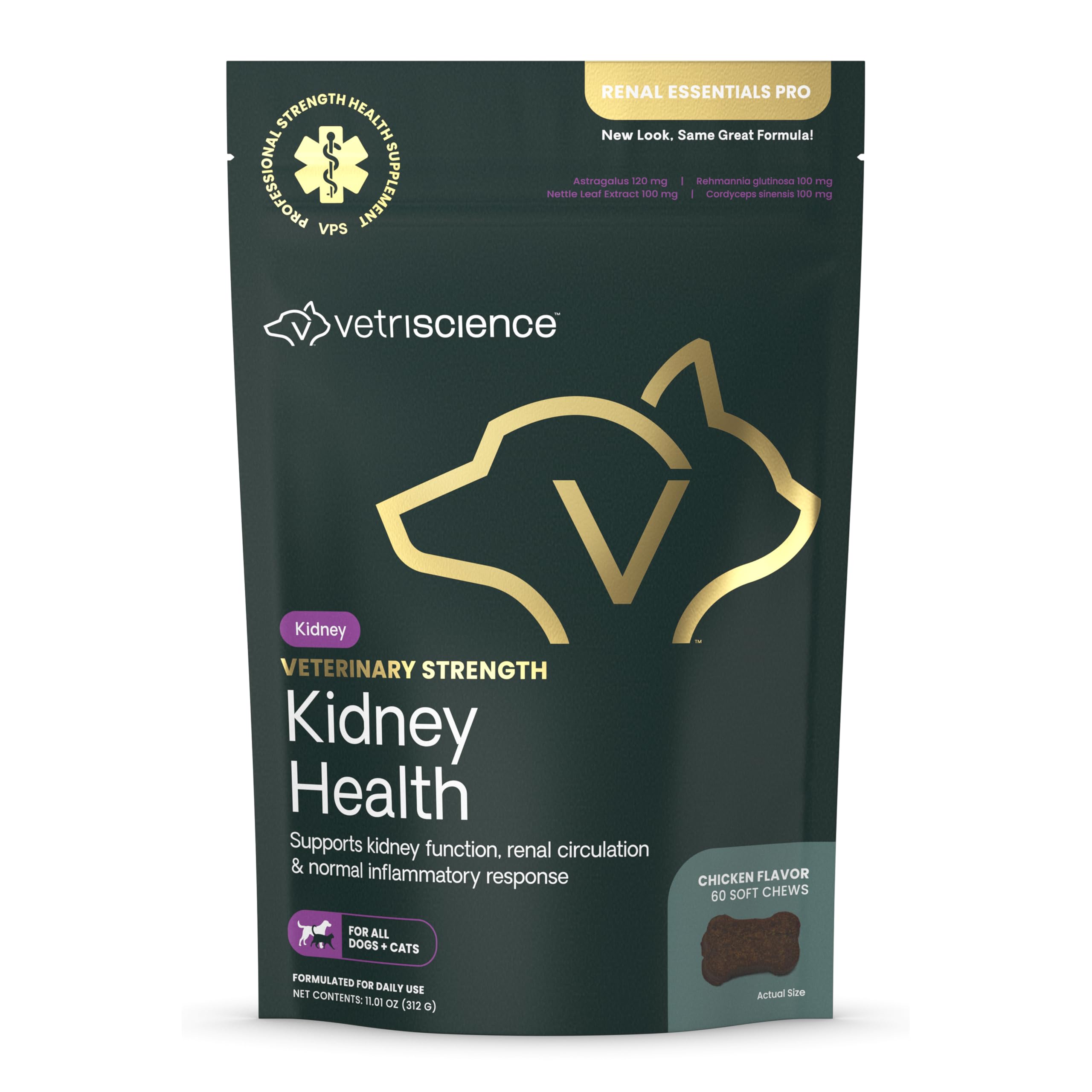 VetriScience Kidney Health Chews bottle showing convenient kidney support for pets