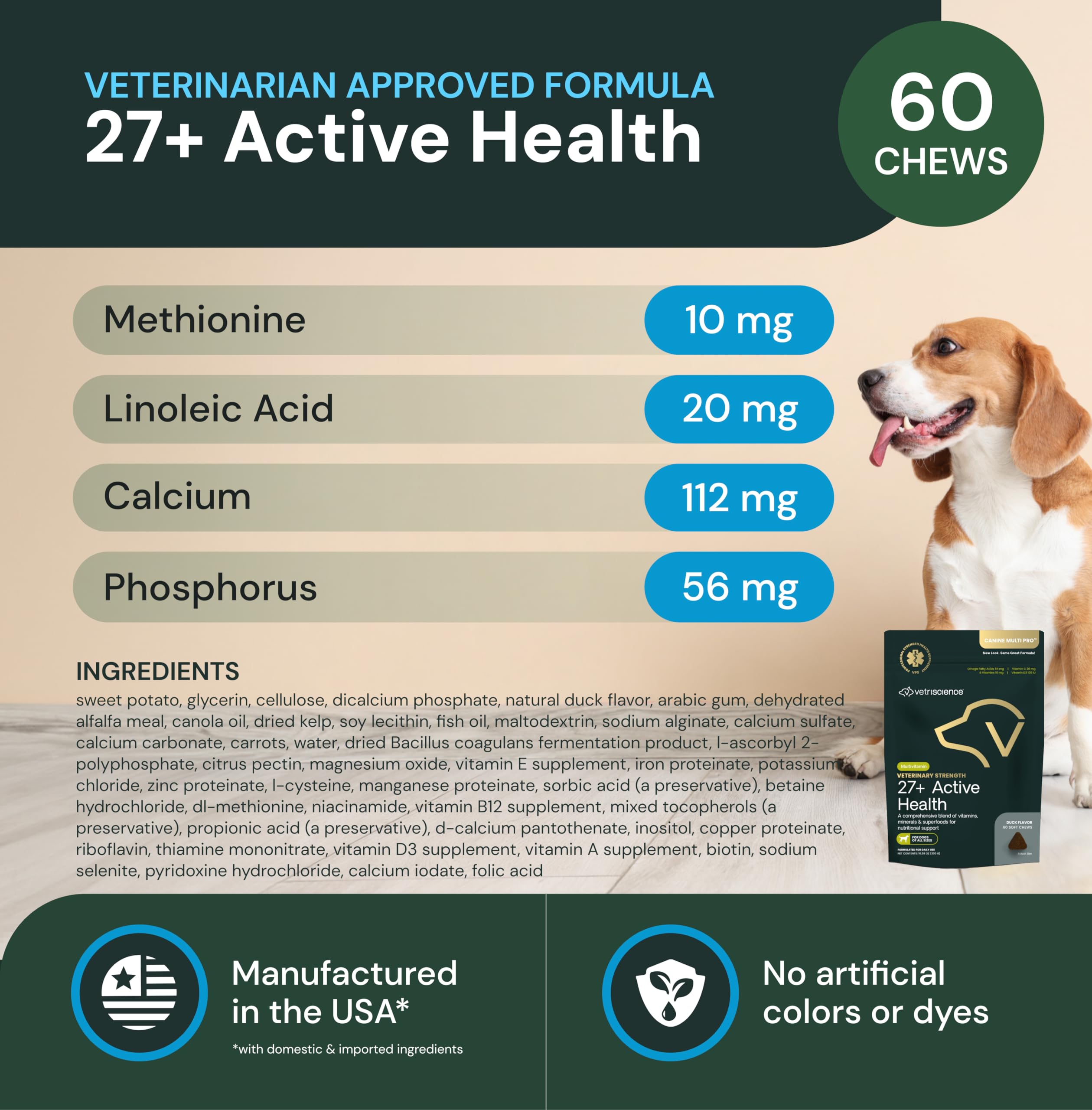 VetriScience Vet Strength 27+ dog chews – palatable supplement for vitality and routine care.