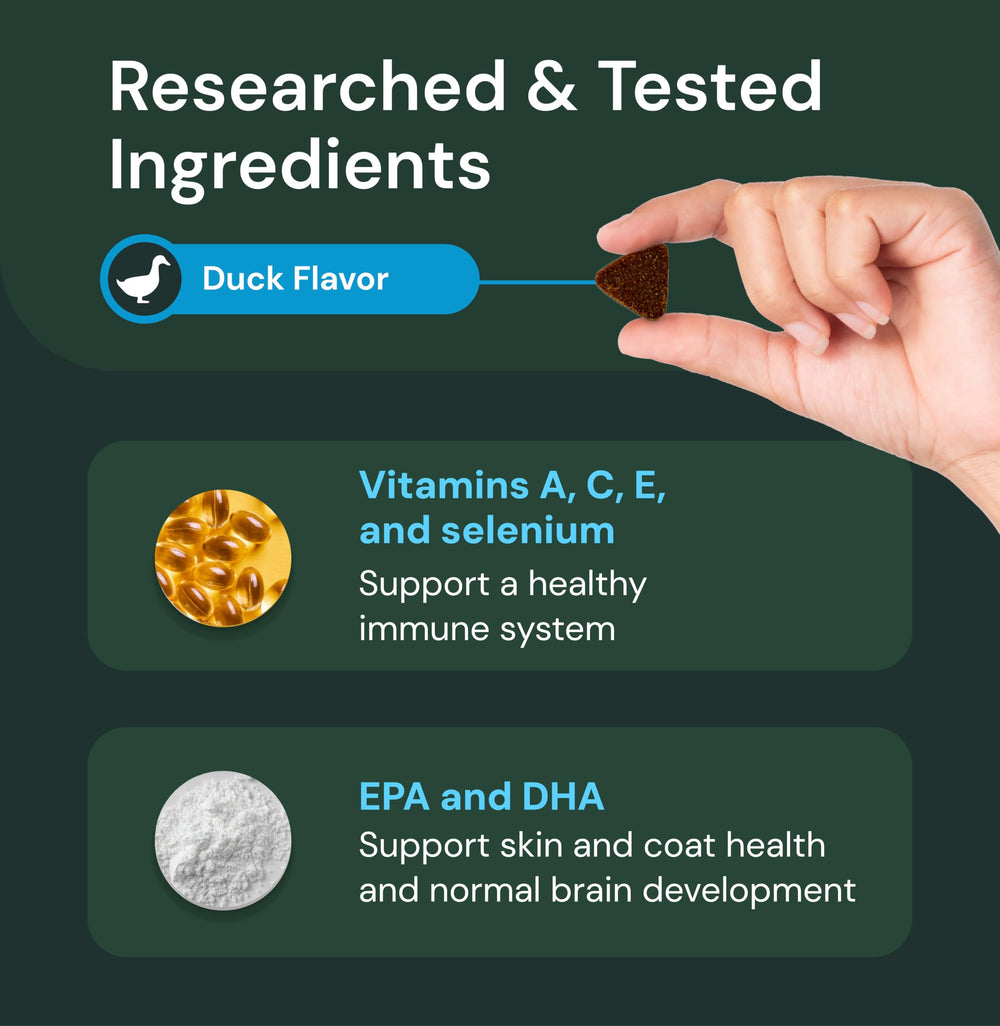 VetriScience Vet Strength 27+ ingredients panel – probiotic and vitamin blend.