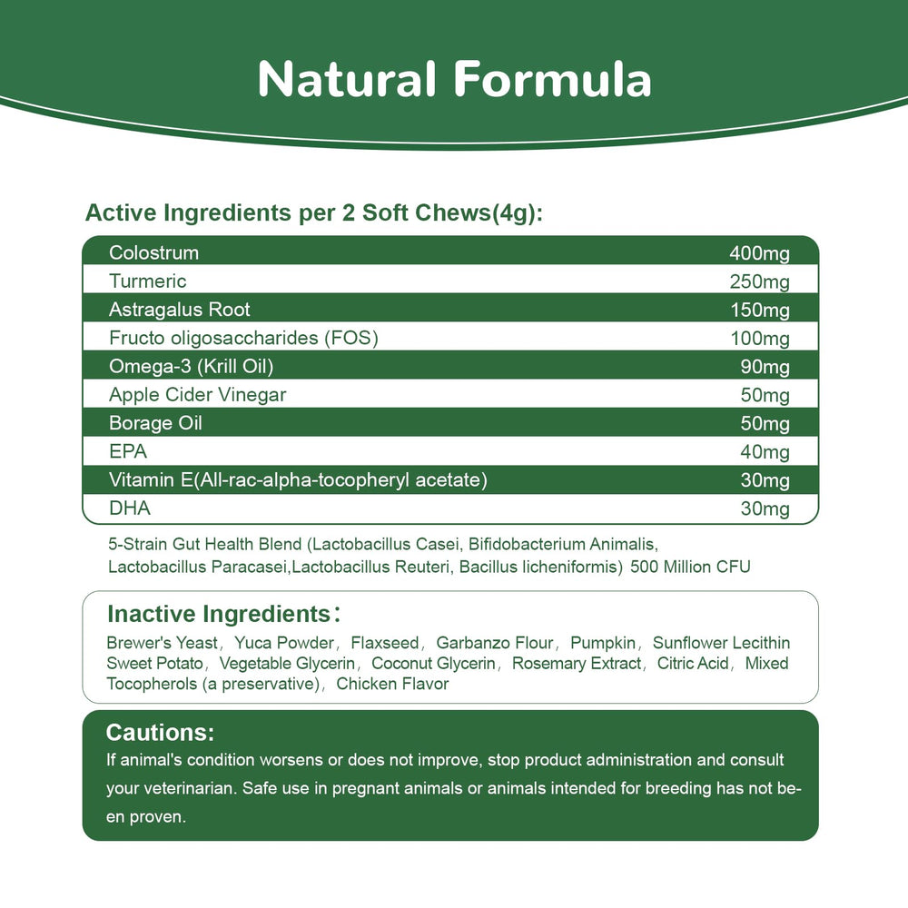 Vetriuntrix Dog Allergy Chews immune and digestive support emphasis.