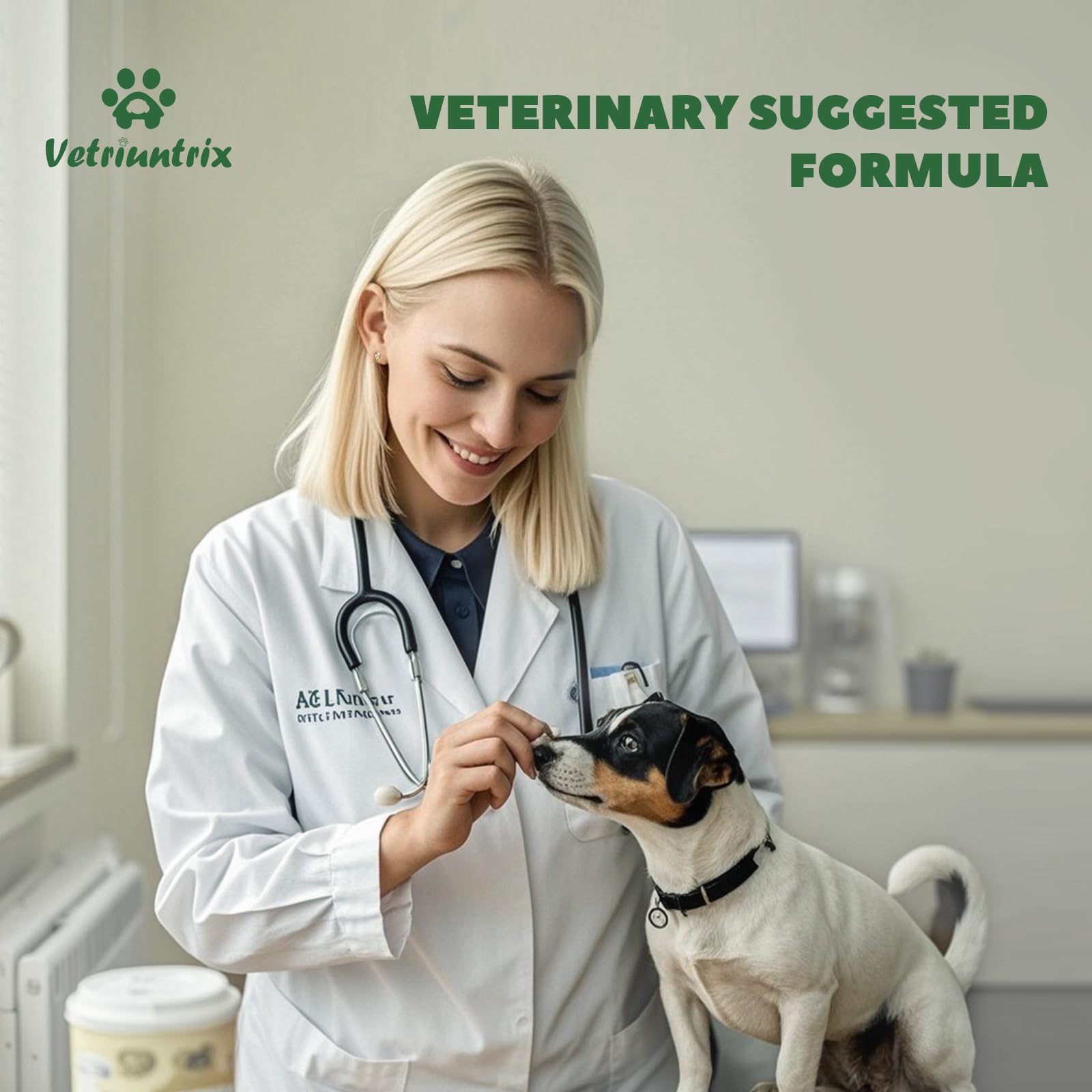 Vetriuntrix dog allergy chews omega-3 label emphasizes skin health.