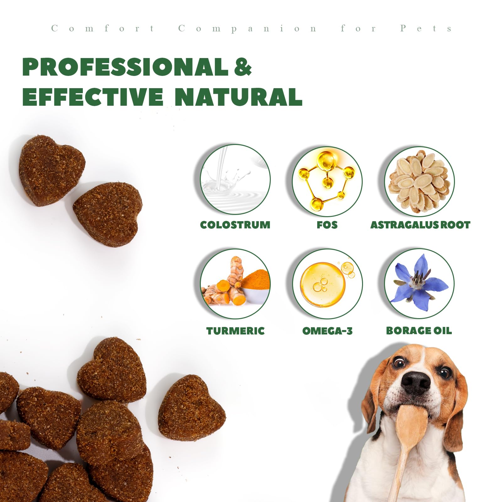Vetriuntrix dog allergy chews beside a dog's paw signaling itch relief.