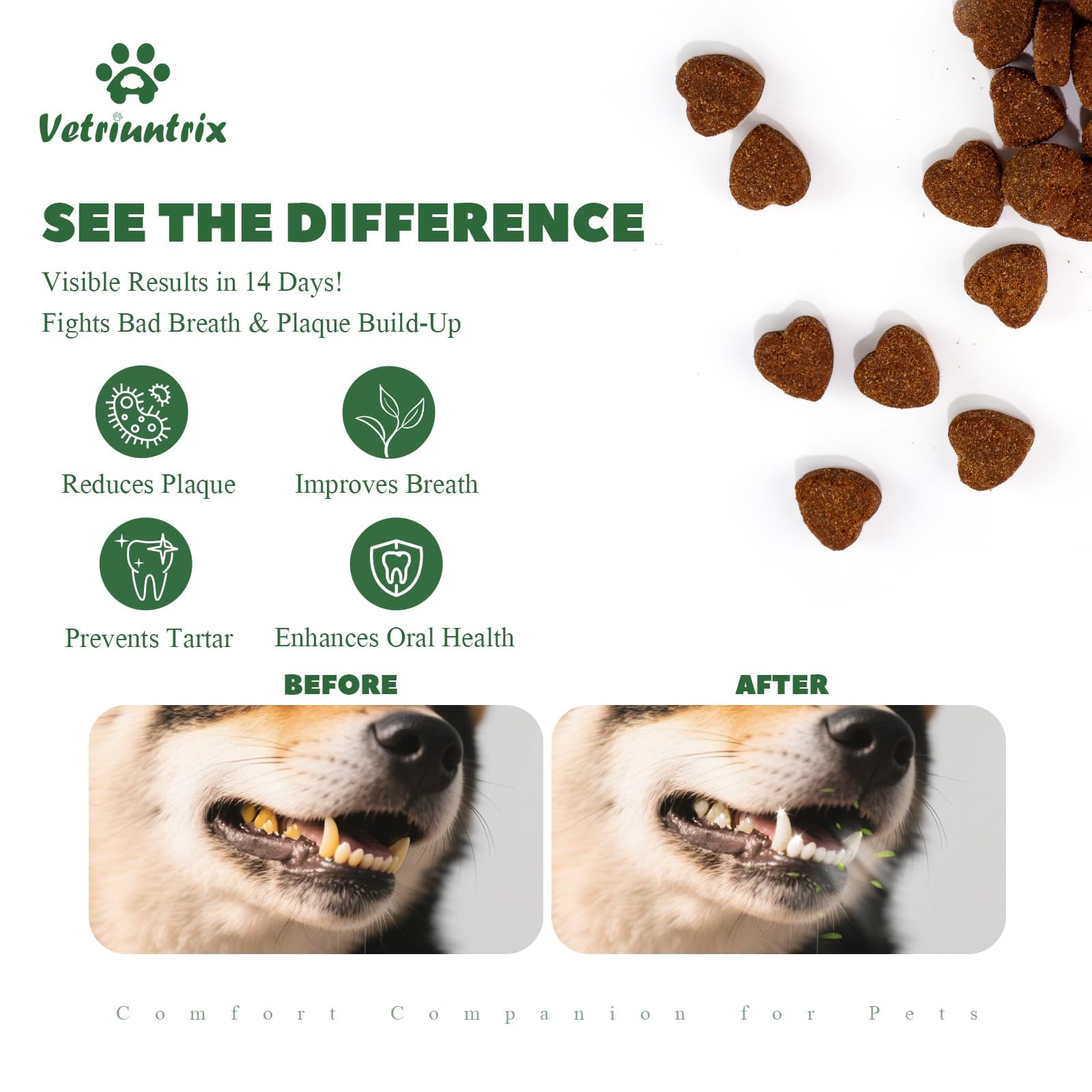 Vetriuntrix dog teeth chews bottle front convenient daily dental care