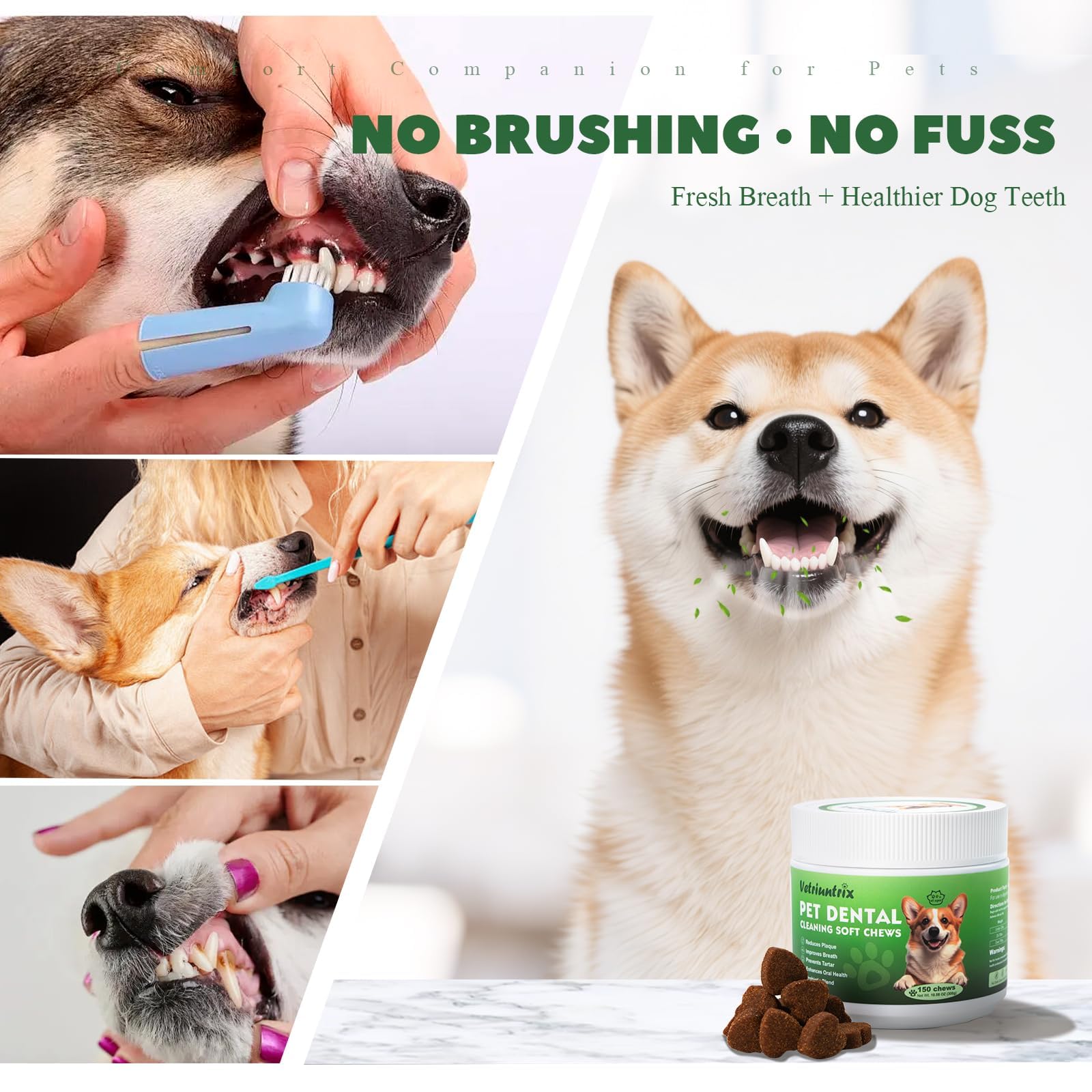 Vetriuntrix dog teeth chews daily use easy sprinkle on food