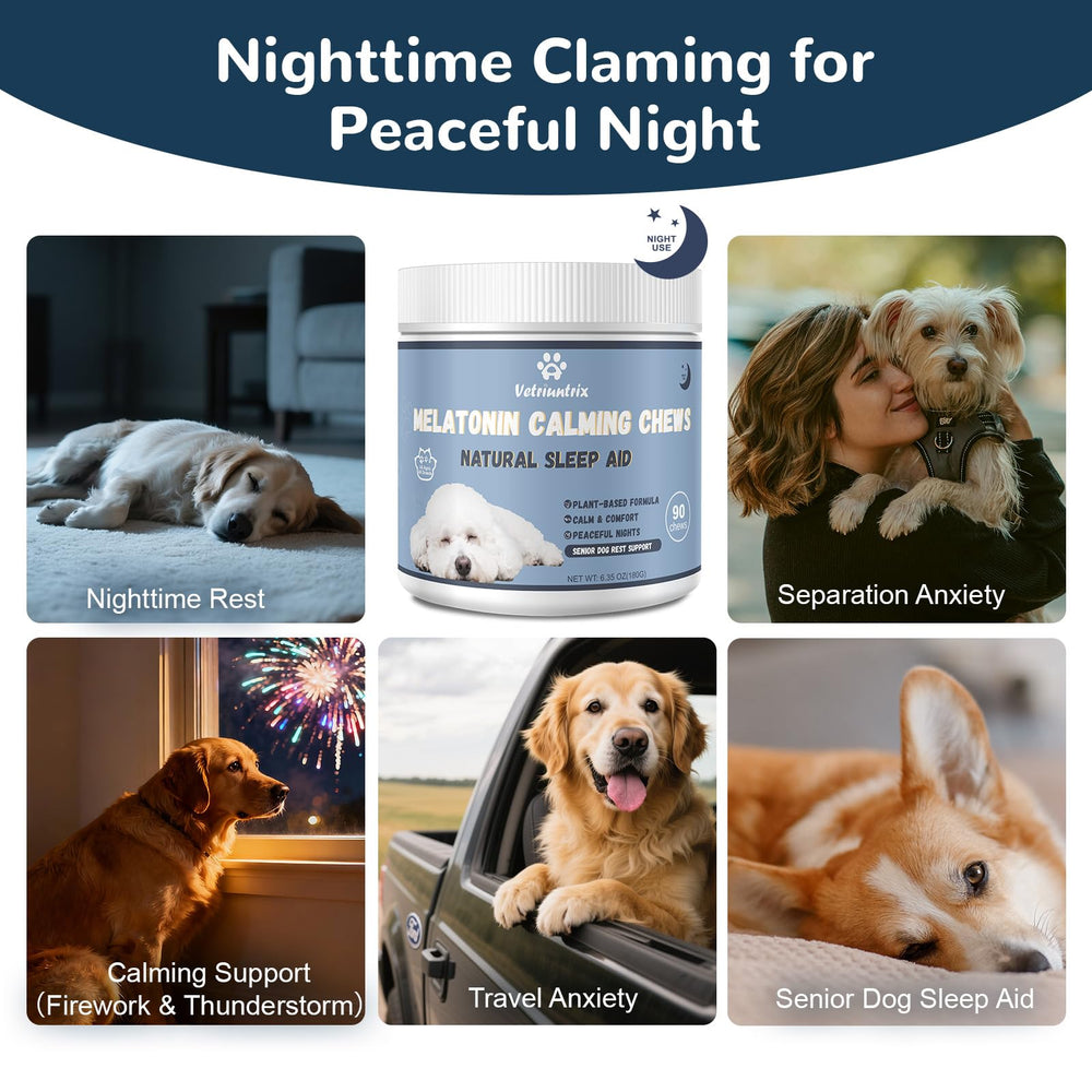 Vetriuntrix Melatonin dog chews soft texture signals gentle downtime.