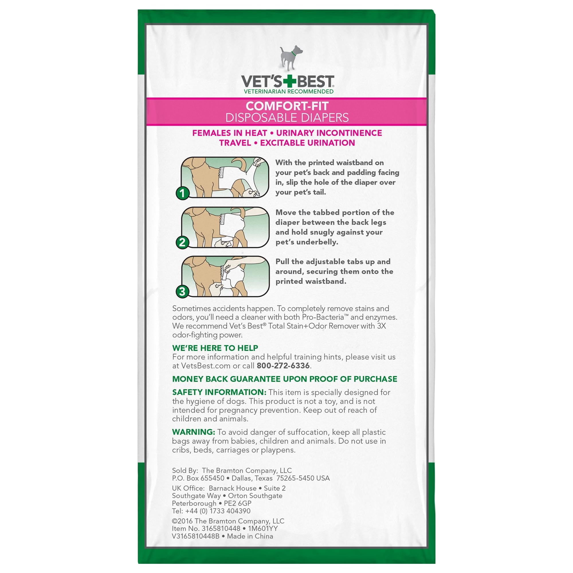 Vet's Best Comfort-Fit diapers with wetness indicator signals when to change.
