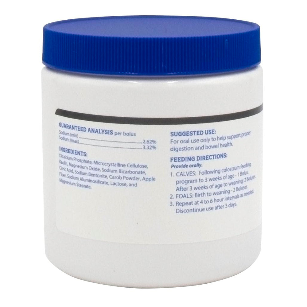 Closeup of Vet's Plus Bolus jar opening showing non-infectious diarrhea relief use