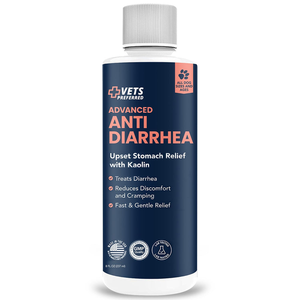 Vets Preferred 8oz-liquid-bottle-closeup showcases compact, veterinarian-grade digestive support
