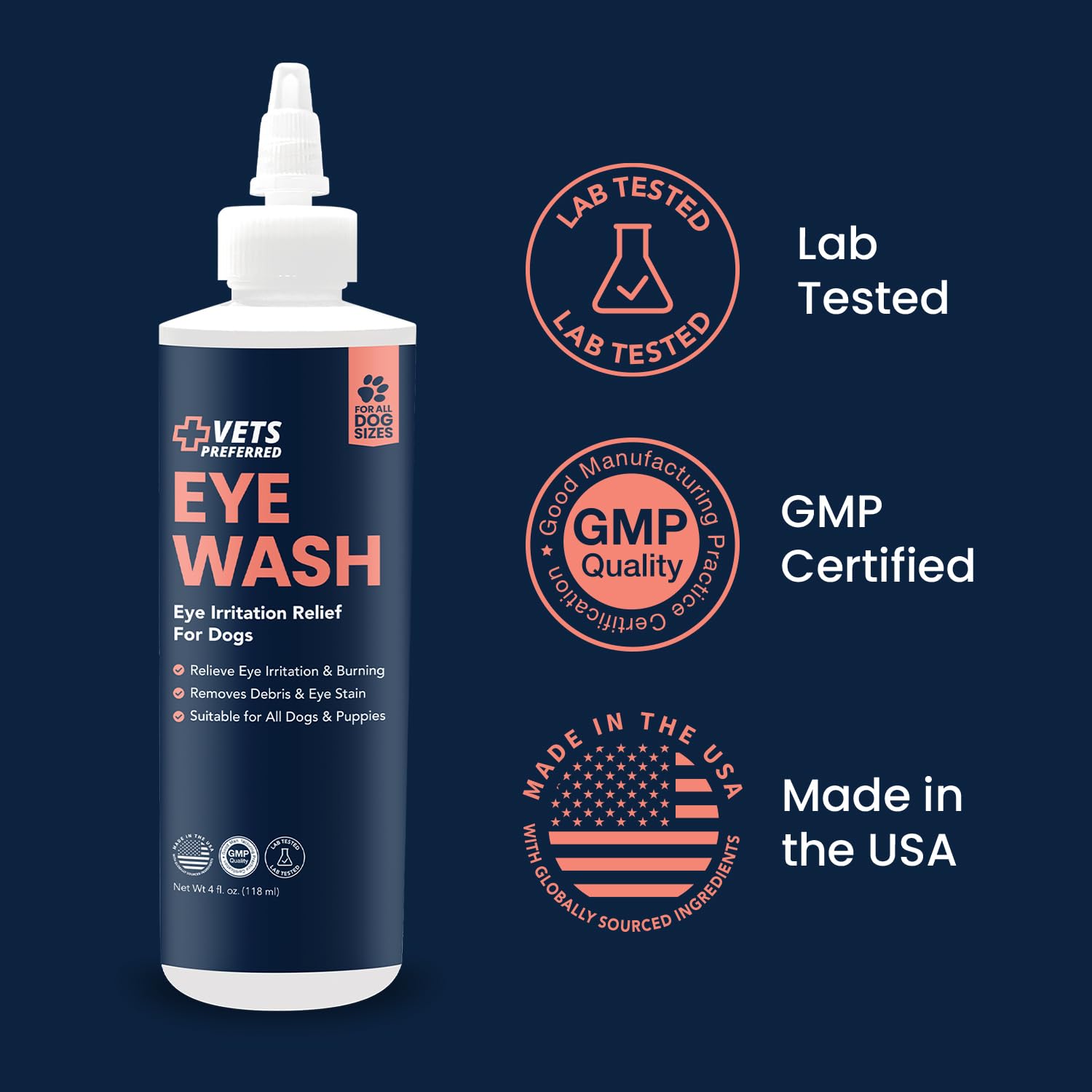 Vets Preferred Eye Cleaner moisturizes dry eyes for comfort.