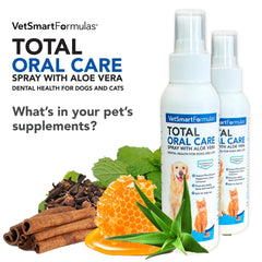 VetSmart Formulas teeth cleaning spray application on dogs and cats.