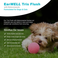 Dog ear cleanser in use on a pet during care.