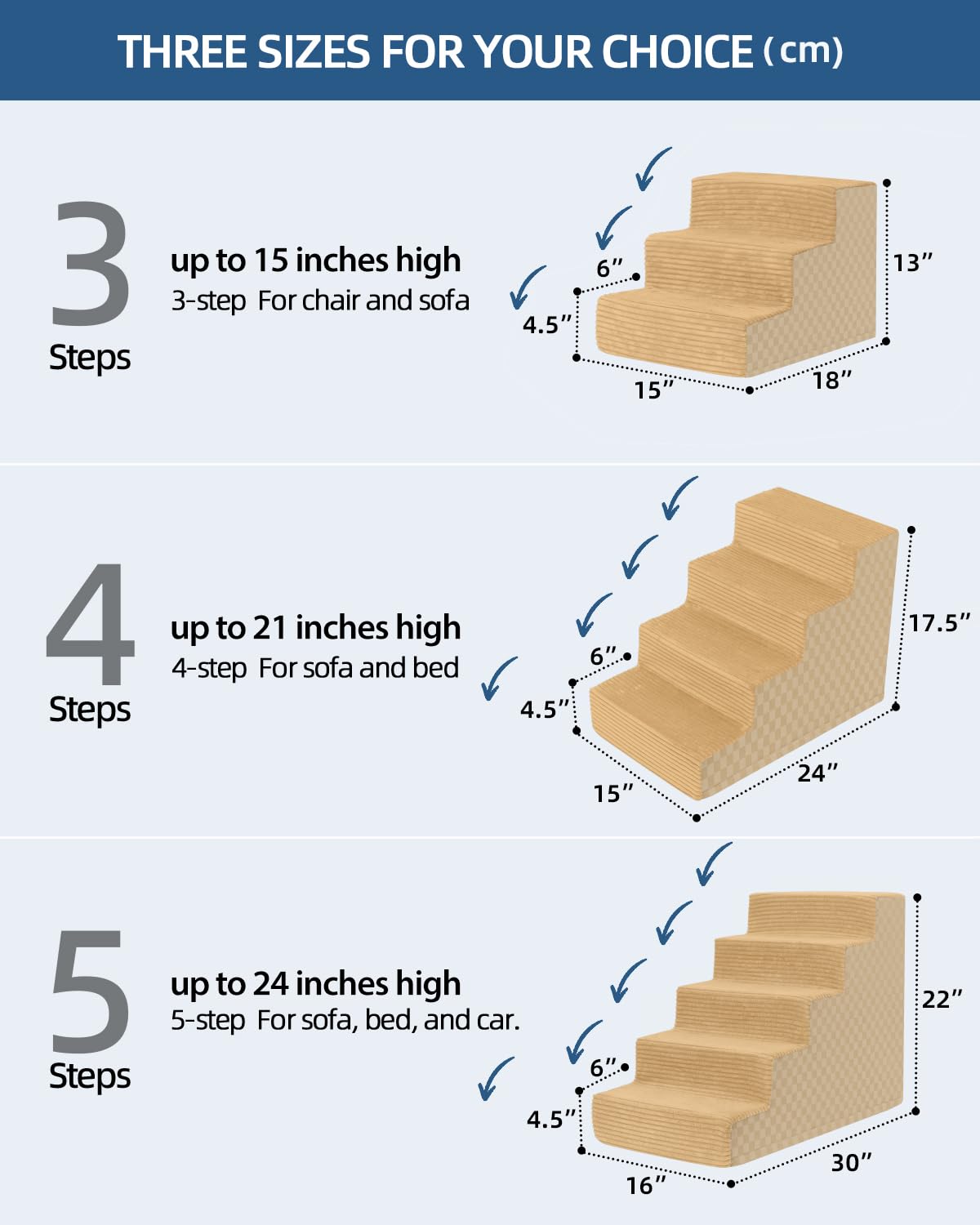Vfrog dog stairs 3 sizes in colors for choosing the right fit