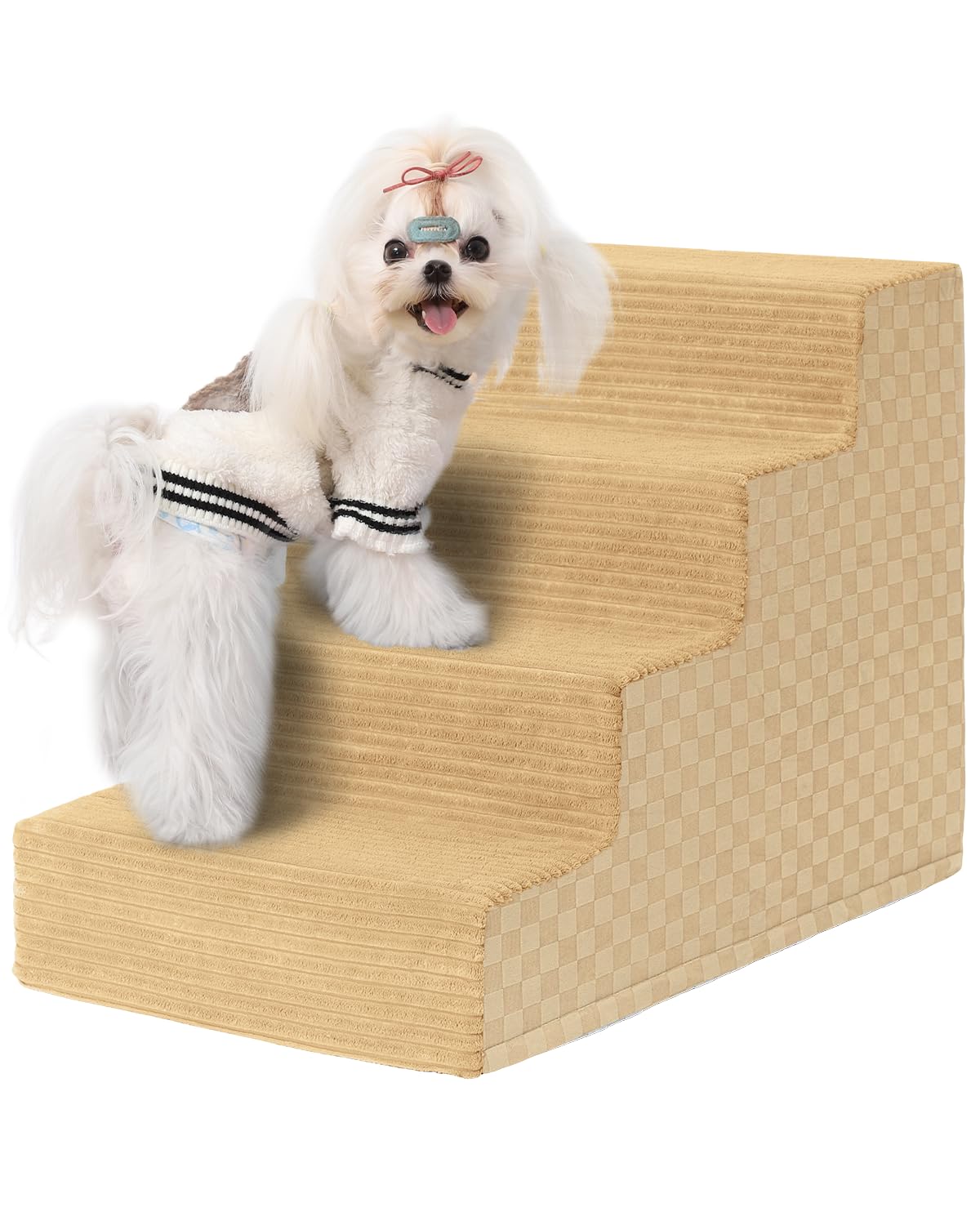 Vfrog dog stairs four-step by the bed for gentle, easy climbs