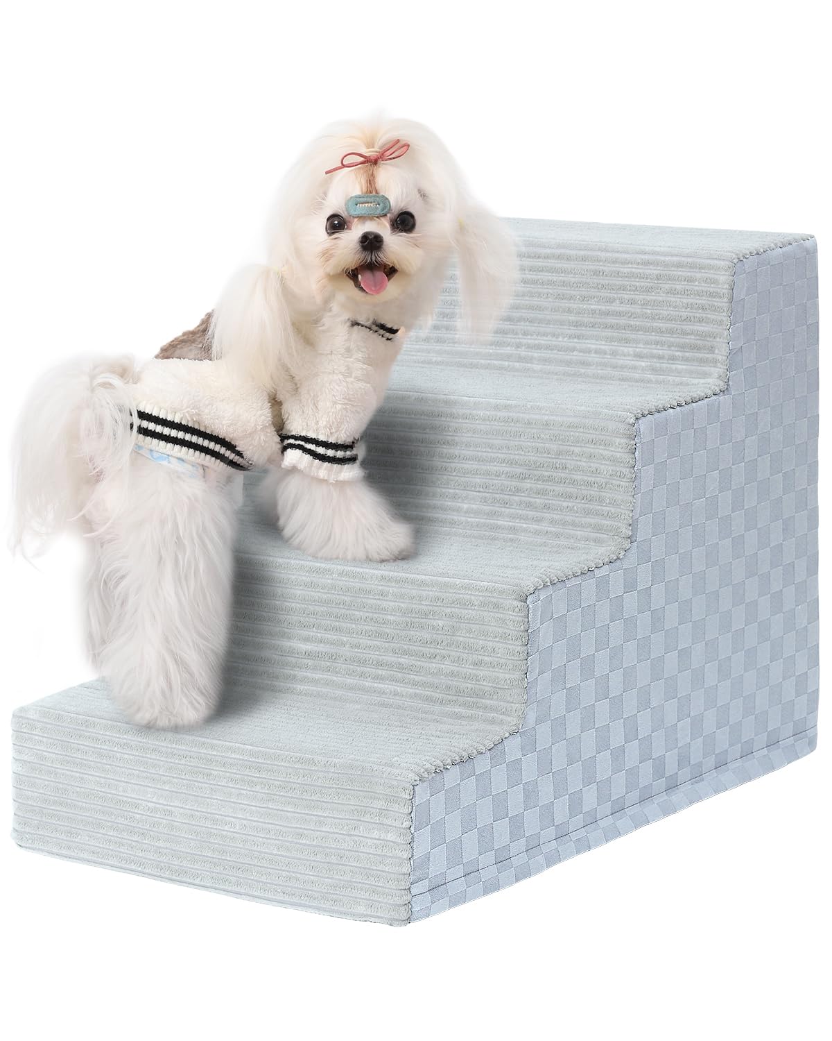Vfrog four-step dog stairs for bed and couch in grey aids safe climbs