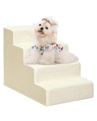 Vfrog dog stairs 4-step beige cover on sofa for easier access