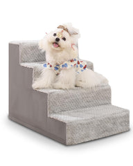 Vfrog 4-step dog stairs setup demonstrates easy assembly and safe climbing for small dogs.