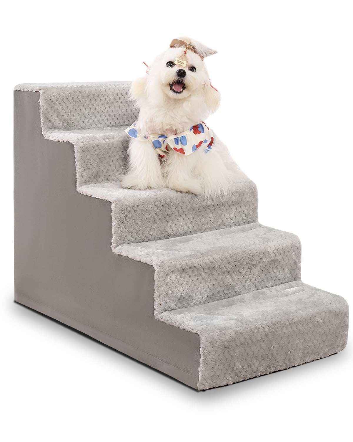 Vfrog 5-step dog stairs during assembly show a sturdy base for safe climbs.