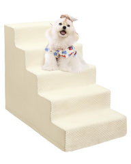 Vfrog 5-step beige dog stairs, front view, helps pets reach beds safely