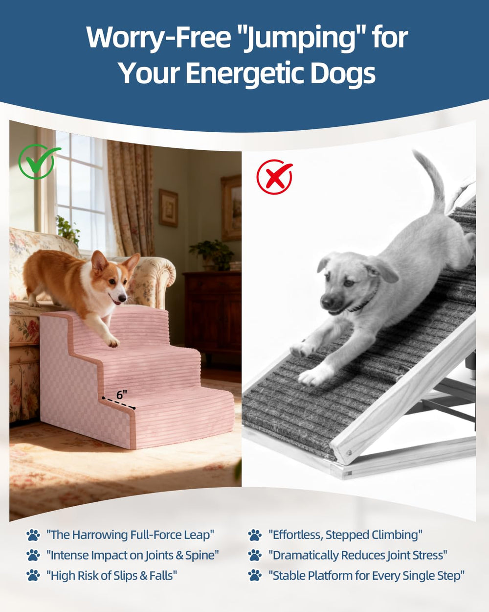 Vfrog dog stairs foam-core highlights durable support for pets