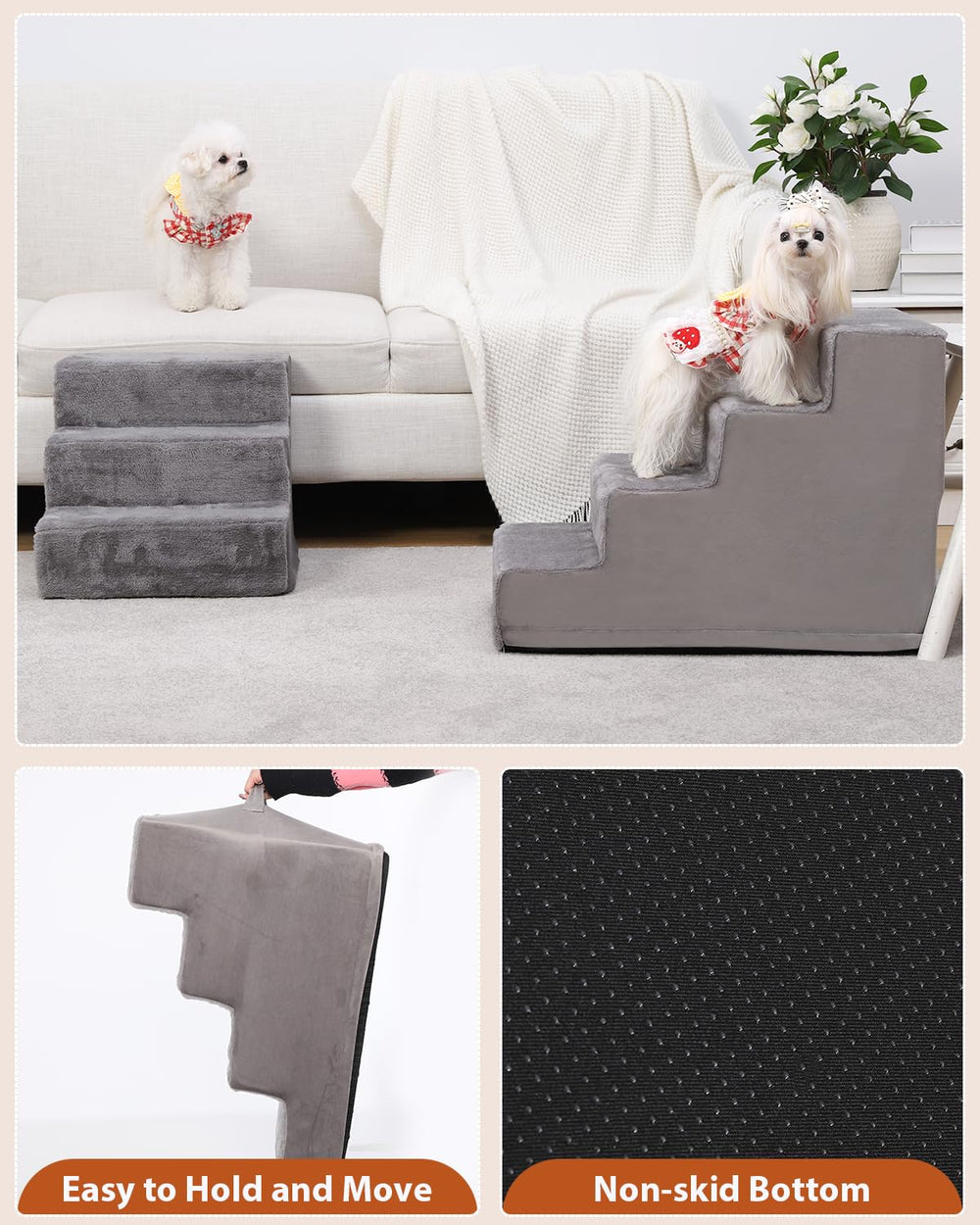 Vfrog dog stairs indoor outdoor use shows versatile placement near bed or couch