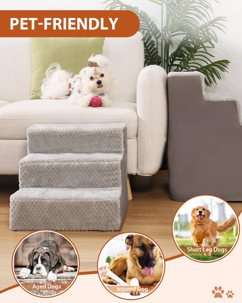Vfrog light-grey design complements furniture while aiding small dogs' ascent.