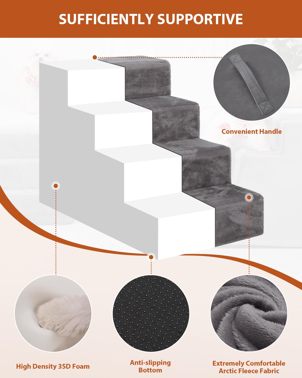 Vfrog dog stairs with non-slip bottom provides secure footing on floors