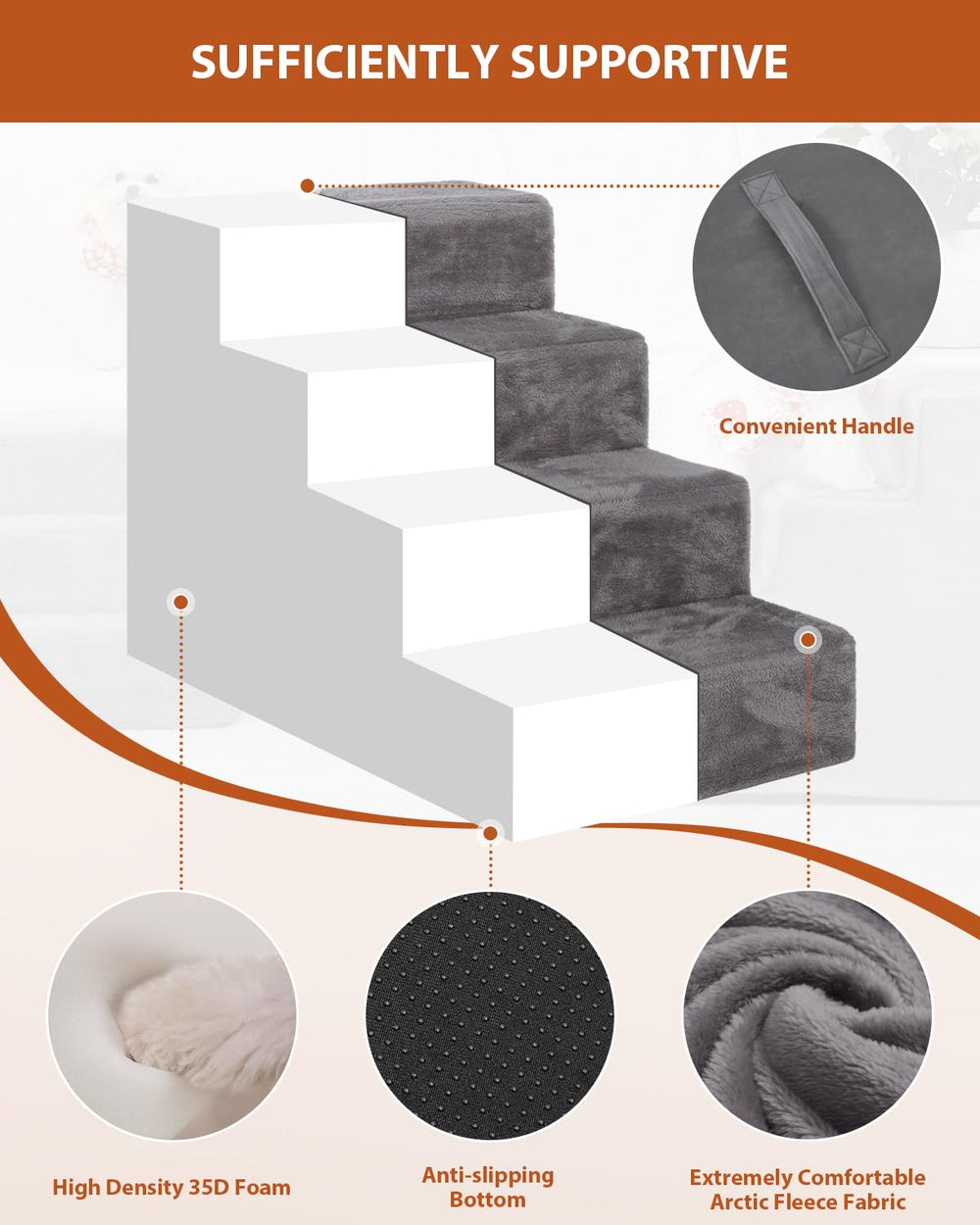 Vfrog dog stairs with non-slip bottom provides secure footing on floors