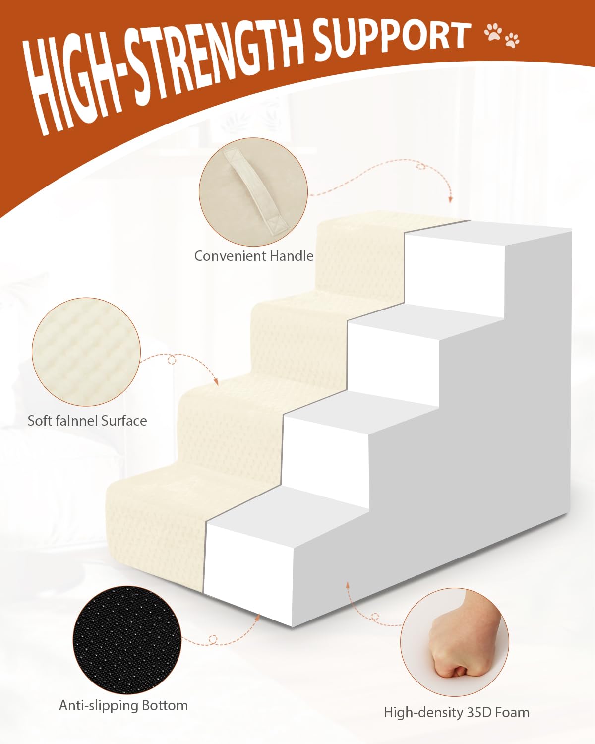 Vfrog dog stairs removable cover with smooth zip for easy cleaning