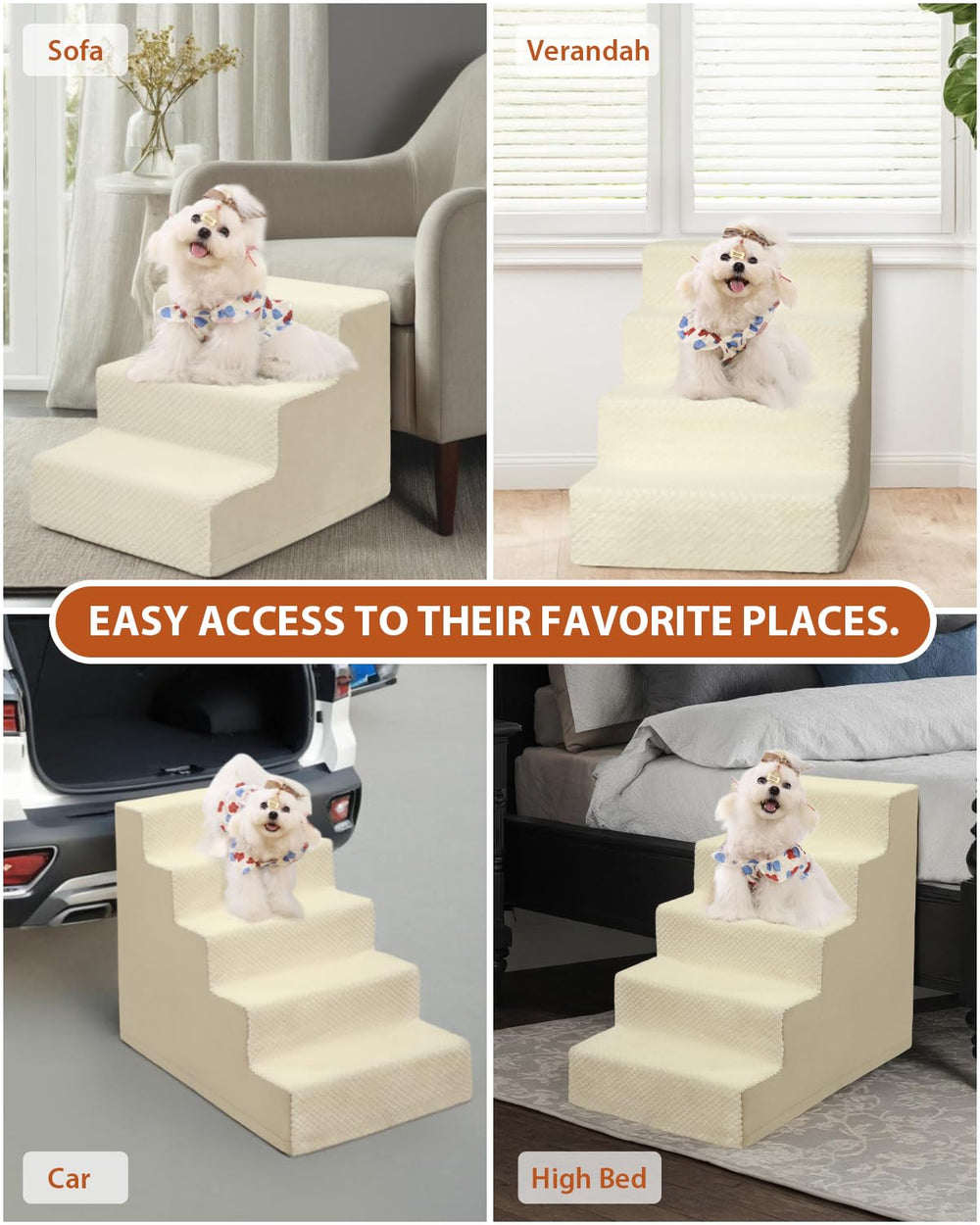 Vfrog dog stairs side view shows 4-step height and sturdy build