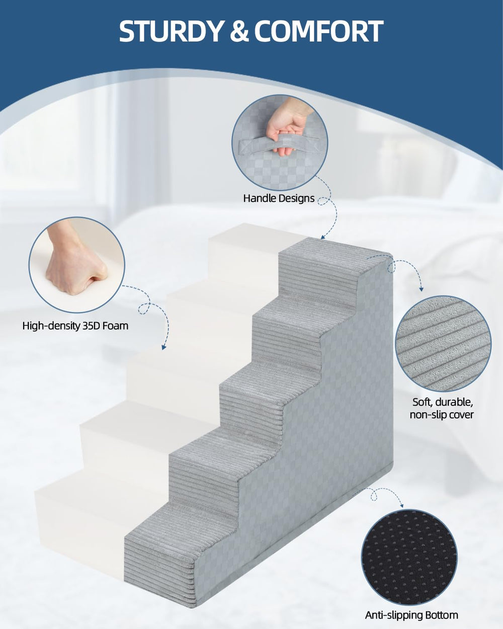 Vfrog dog stairs vacuum-packed, quick to unpack and ready after foam expansion.