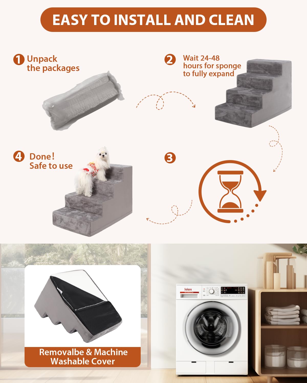 Vfrog dog stairs washable cover enables easy cleaning after indoor adventures