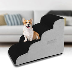 Vhaso high-density foam dog stairs four-tier black provide stable elevation for aging pets