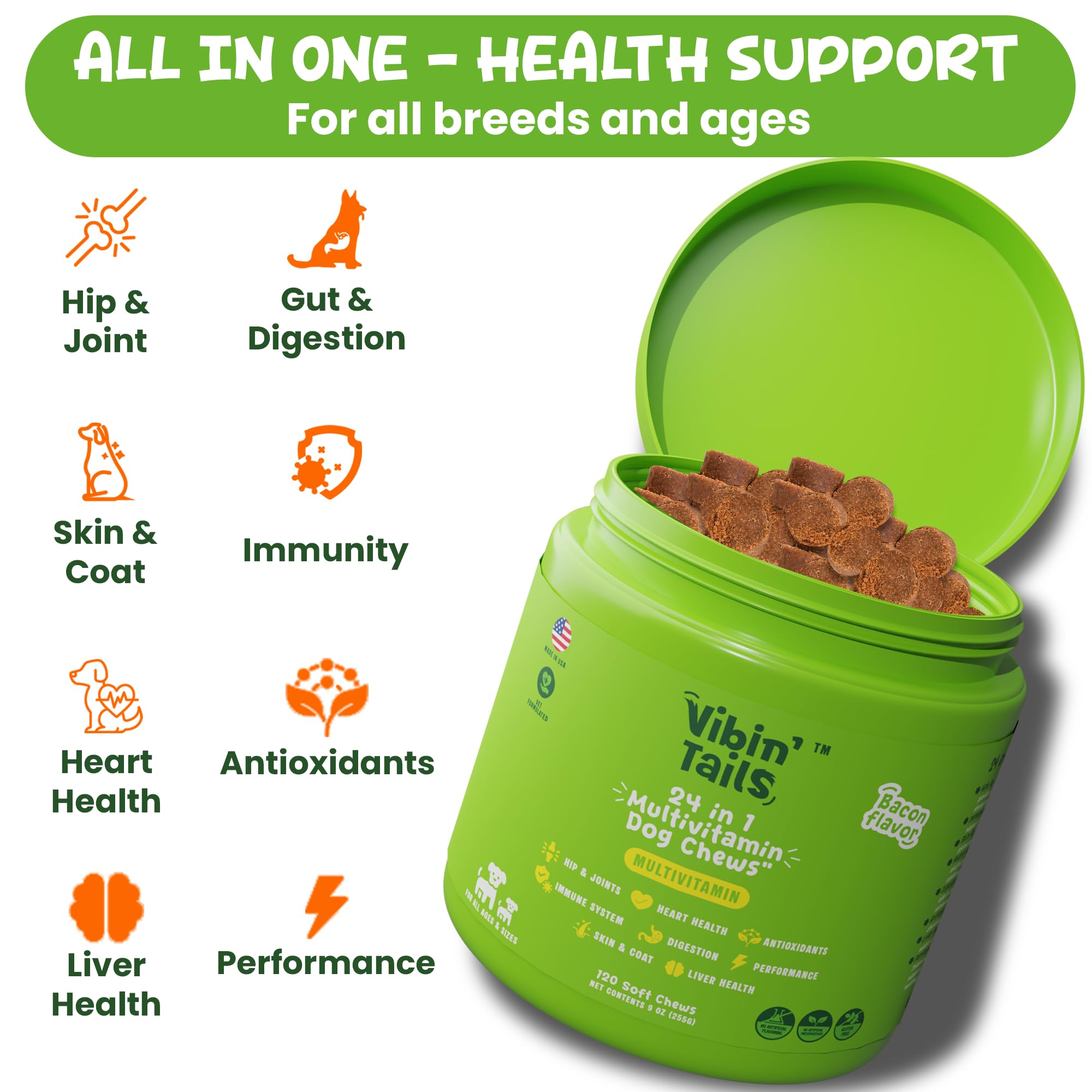 Vibin’ Tails mejora el pelaje y la piel con omega y vitaminas.