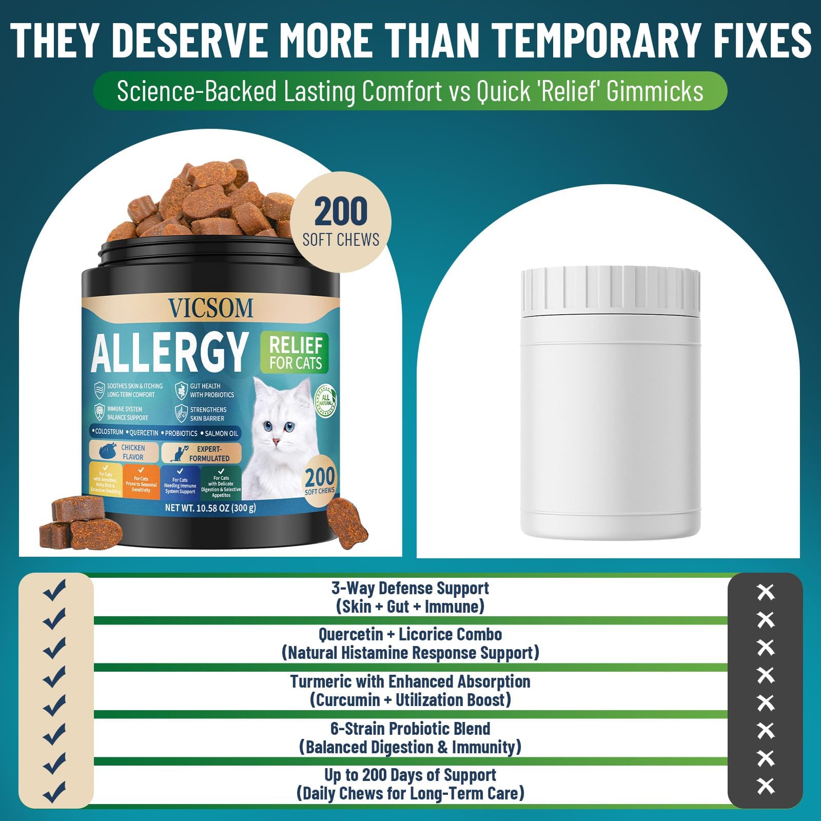 VICSOM grain-free and soy-free label signals a gentle, tummy-friendly formula.