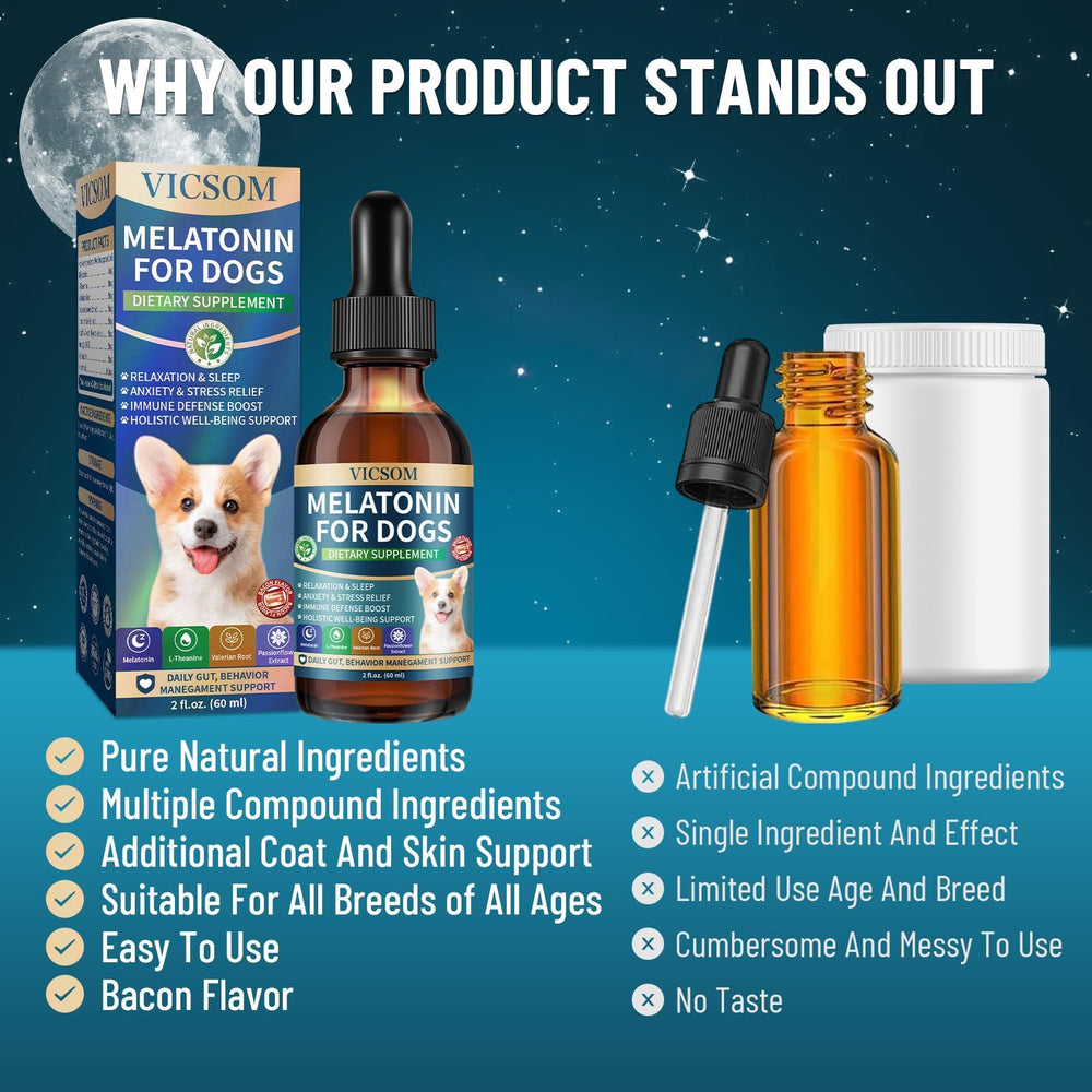 VICSOM 2pack melatonin drops for multiple dogs or daily supply.